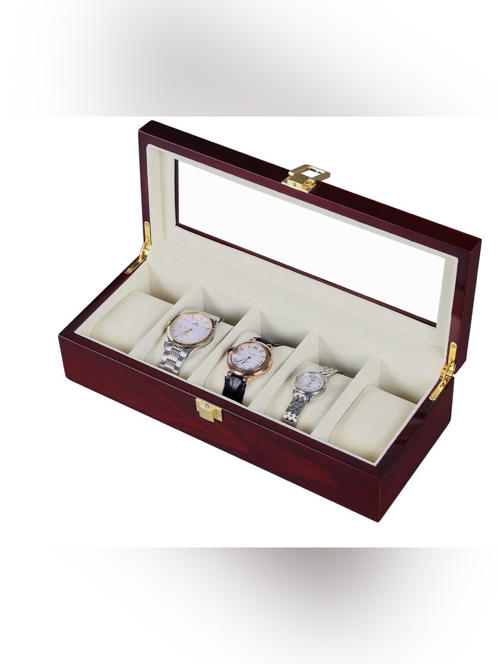 Elegant Polished Wood Watch Display Storage Case